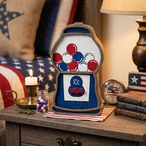 Patriotic Gumball Machine Wood Decoration 4th Of July Home Decor Holiday Gift